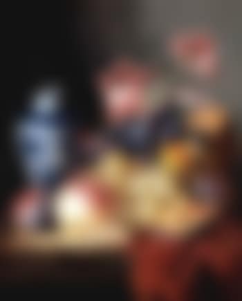 Still life with blue and white vase and grapes. Still life with nest and silver tazza (preview)