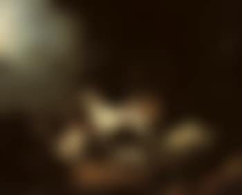 Hunter and his dogs resting at the entrance of a cave (preview)